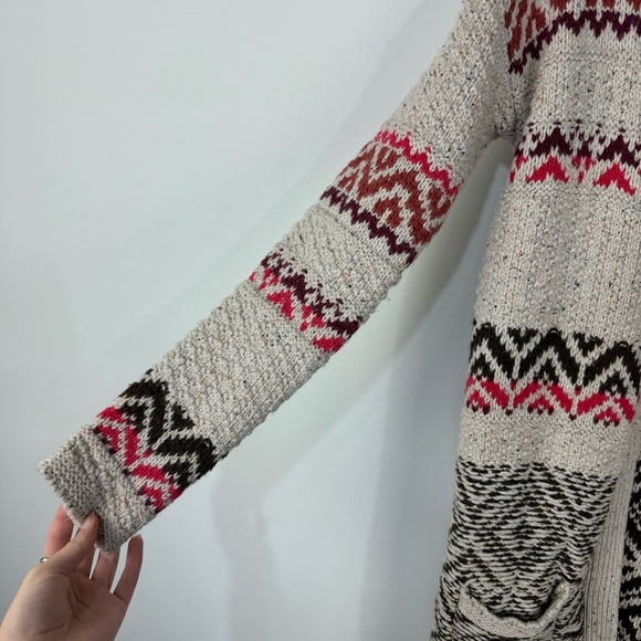 Maurices Tan & Pink Knit Chunky Open Front Longline Cardigan Sweater Winter - Picture 4 of 5